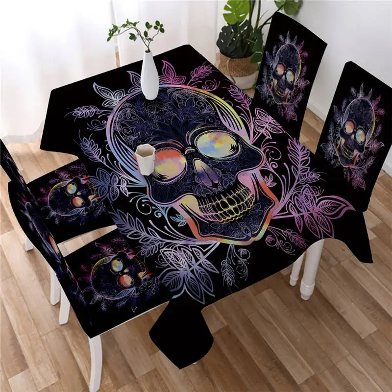 Black and White Gothic Skull Printing Rectangular Tablecloths for Table Party Decoration Waterproof Anti-stain Tablecloth Cover