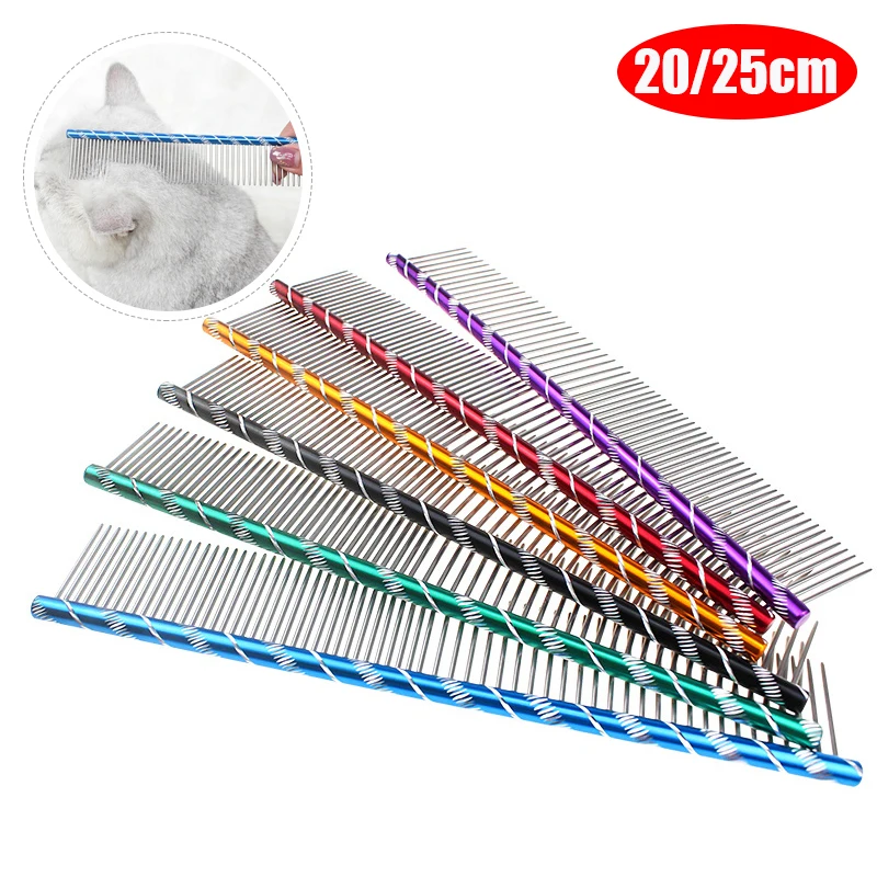 

1pc Dog Comb Long Thick Hair Fur Removal Brush Stainless Steel Lightweight Pets Dog Cat Grooming Combs For Shaggy Dogs Barber