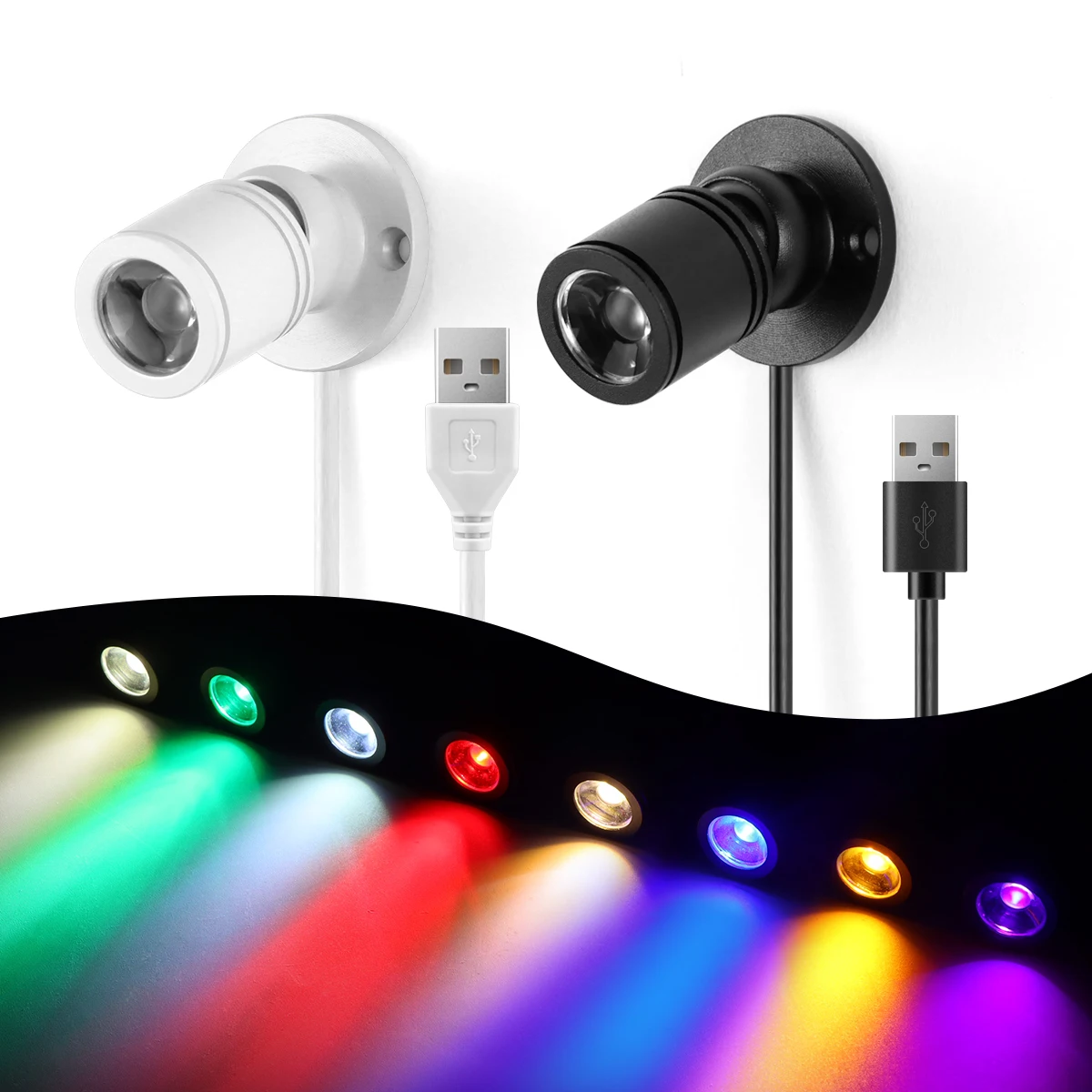 Mini projecteur LED USB froid/chaud/naturel/rouge/vert/bleu/violet/jaune plafonnier monté en Surface 30 °   Angle réglable Maison Dec