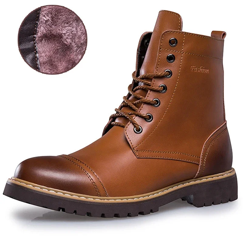 

Genuine Leather Men's Boots For Martin Boots Plush Warm Winter Boots High Quality Men Motorcycle Boots Fashion Tooling Shoes