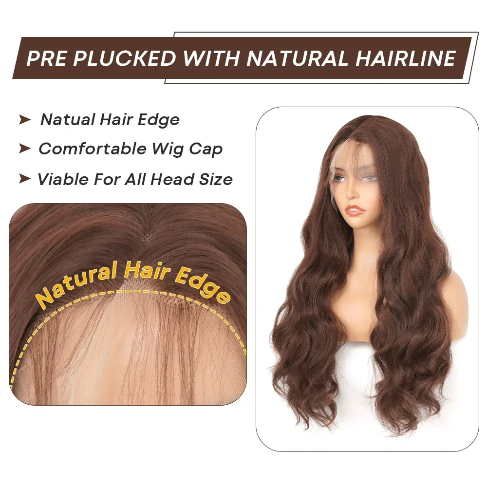 Body Wave Chocolate Brown 13X4 Lace Front Wigs 180% Density Colored Synthetic Dark Brown Lace Front Wig For Black Women for lace front wig,lace wigs,synthetic wigs,womens synthetic wigs