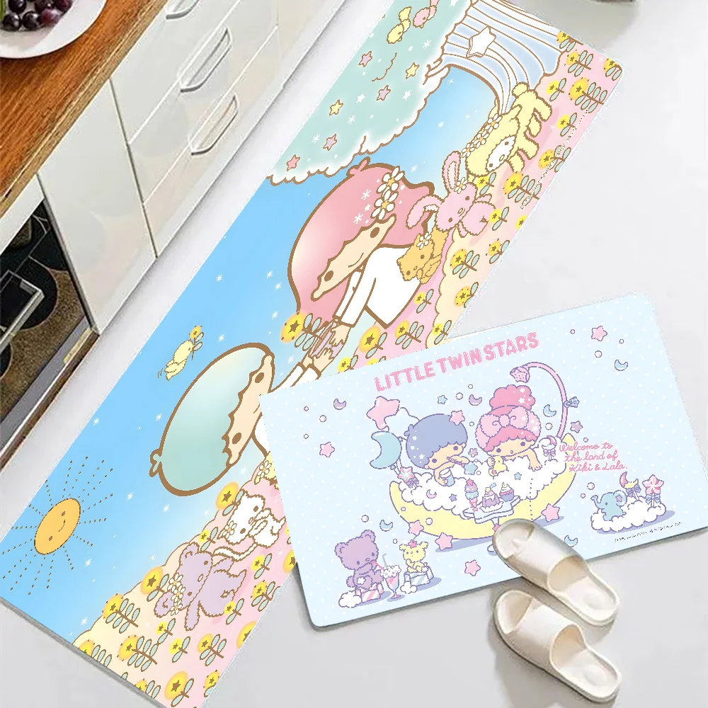 

S-Sario-L-Little- Twin-Stars Floor Mat Graphic Printed Flannel Doormats For Bathroom Kitchen Entrance Carpet Home Decor