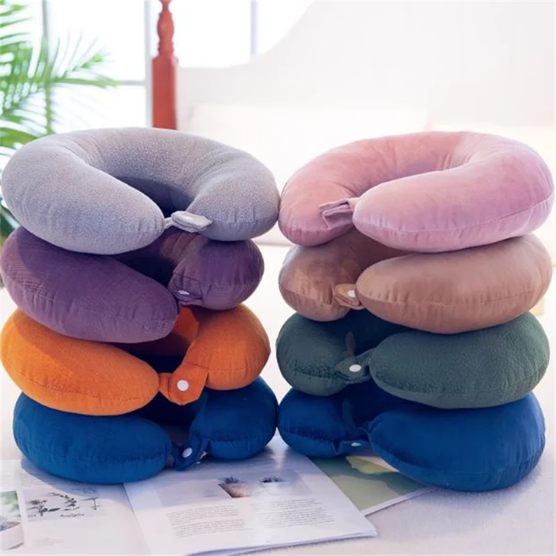 Plush Short Neck Pillow 1PC Random Color U-shaped Travel Neck