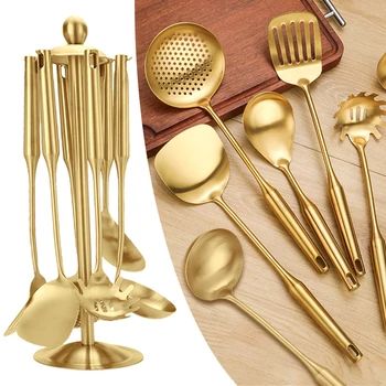 1/7 pezzi utensili da cucina in acciaio inossidabile creativo oro cucchiaio da zuppa noodle colino pentola calda cucchiaio di riso cucchiaio da cucina strumento di frittura 1