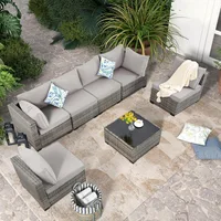 Outdoor Sectional Sofa Sets Rattan Wicker Patio Conversation Sets All Weather Patio Furniture Sets with Cushions and Glass Table 1