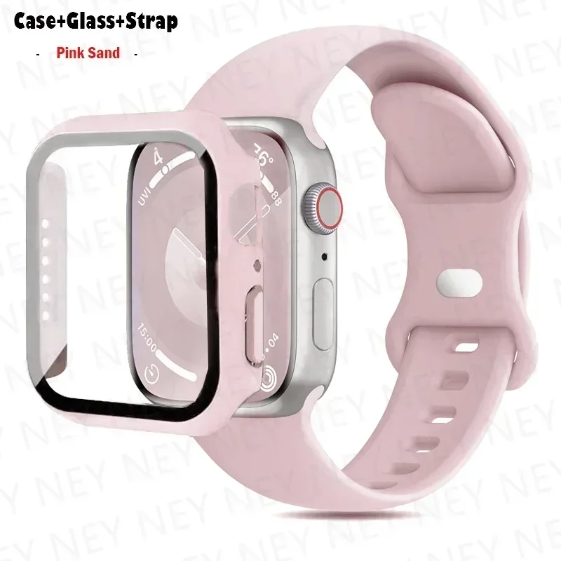 Stylish Silicone Bracelet for Apple Watch - Glass Case with Watchbands