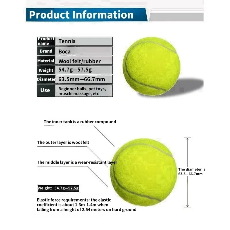 Tennis Balls with Mesh Carry Bag High Elasticity Pet Dog Playing Balls Outdoor Training Sports Competition 3/6/12pcs tennis balls