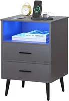 Nightstand with Wireless Charging Station with RGB Light,with Human Sensor, 2 Drawers & Open Shelf(Grey) 1
