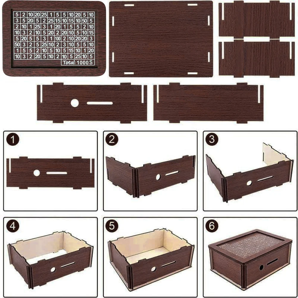 NWooden Piggy Bank Reusable Handmade Money Saving Box with Number 1000/2000/3000/5000/10000 USD Money Storage Box for Boys Girls 5