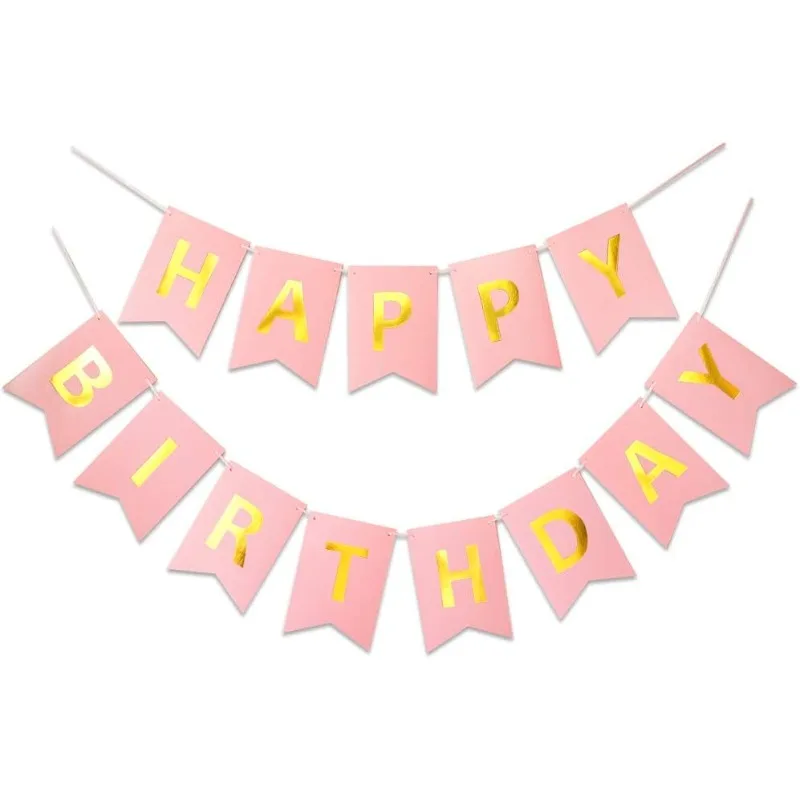 

Pink Gold Happy Birthday Banner Signs Happy Birthday Garlands Party Bunting Supplies Girls Baby Shower Party Bunting Decorations