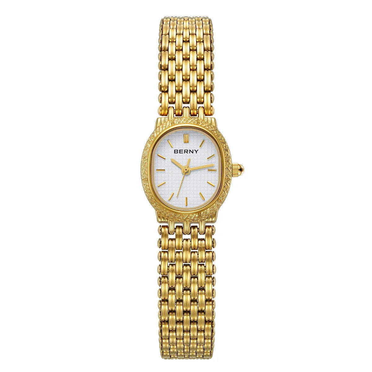 BERNY Women Watch Fashion Quartz Small Case Golden Wristwatch Full Stainless Steel Waterproof Gold Ladies Watches