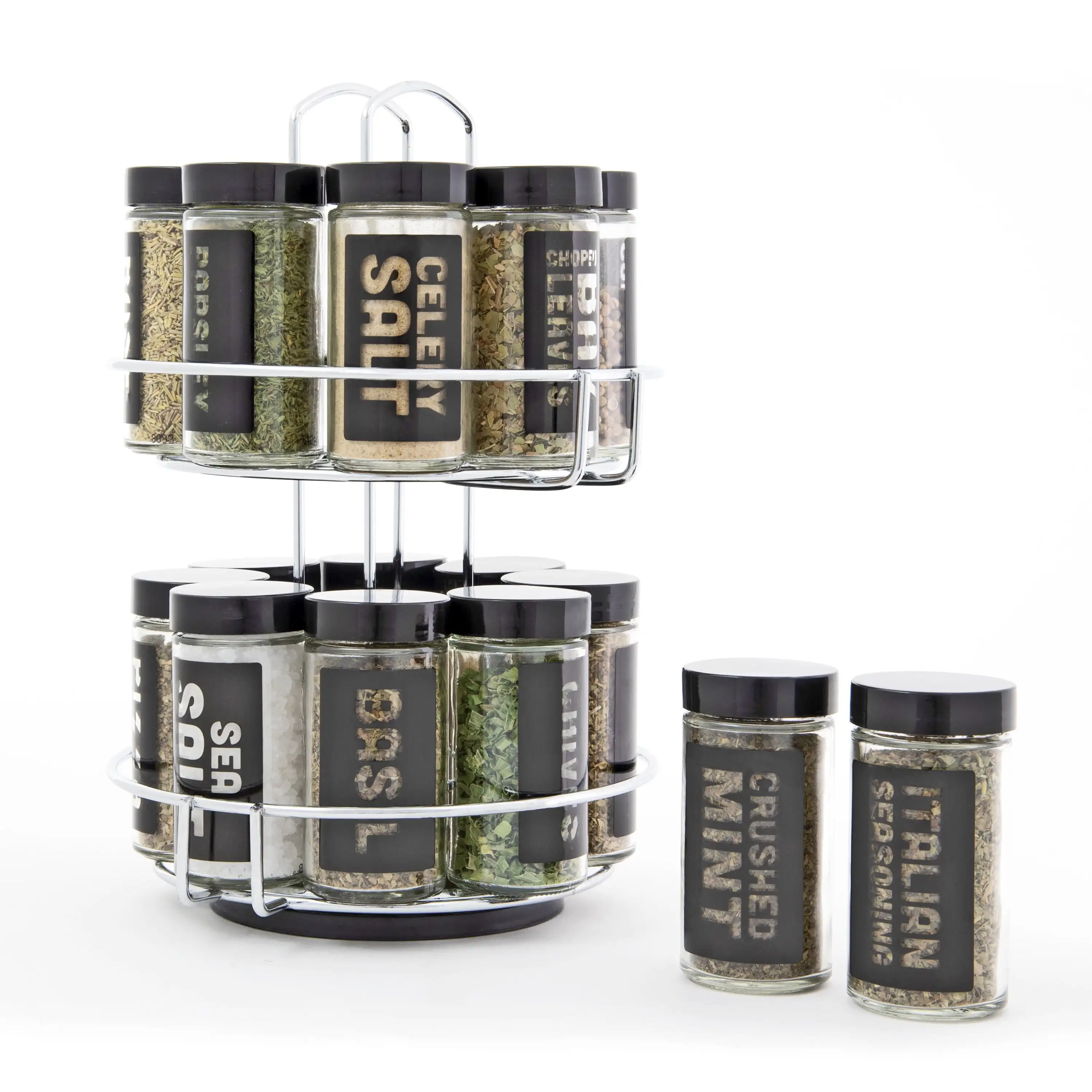 

Filled 16 Jar Chrome Wire Revolving Spice Rack