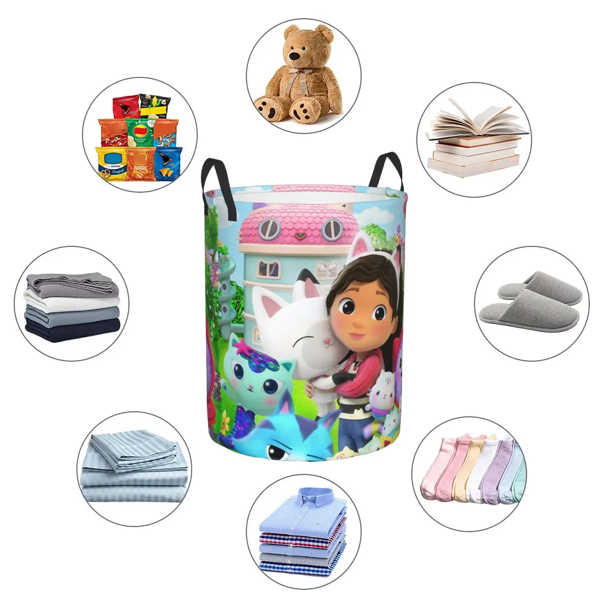 Gabbys Dollhouse Gabby Cats Laundry Basket Collapsible Mermaid Clothes Hamper Nursery Kids Toys Storage Bin