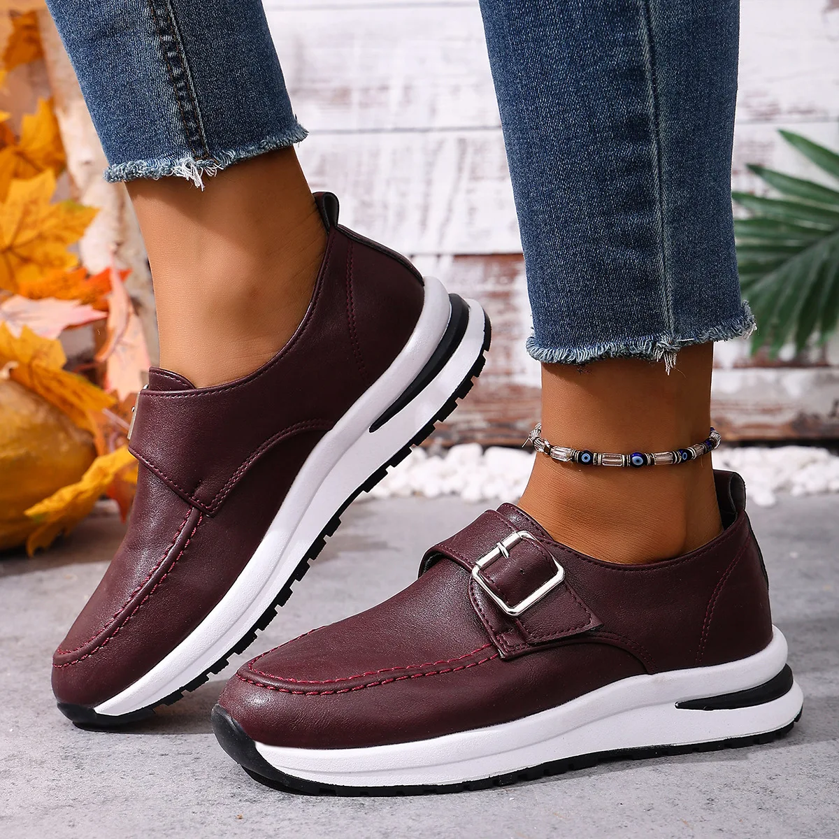 Plus-size 2025 Spring/autumn New Women's Shoes, European and American Thick-soled Loafers, Wedge Heel Casual Single Shoes