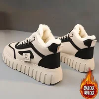 Warm High-Top Cotton Shoes Women's Winter Thickened Fleece Anti-slip Cold-resistant Snow Boots Trendy Flat Shoes round Toe