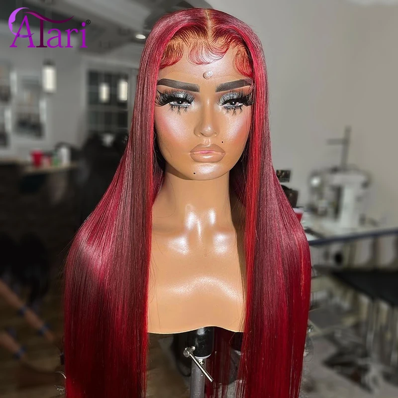 Ombre Red Transparent 13x4 Lace Front Human Hair Wigs Brazilian Straight Lace Frontal Wigs Pre Plucked