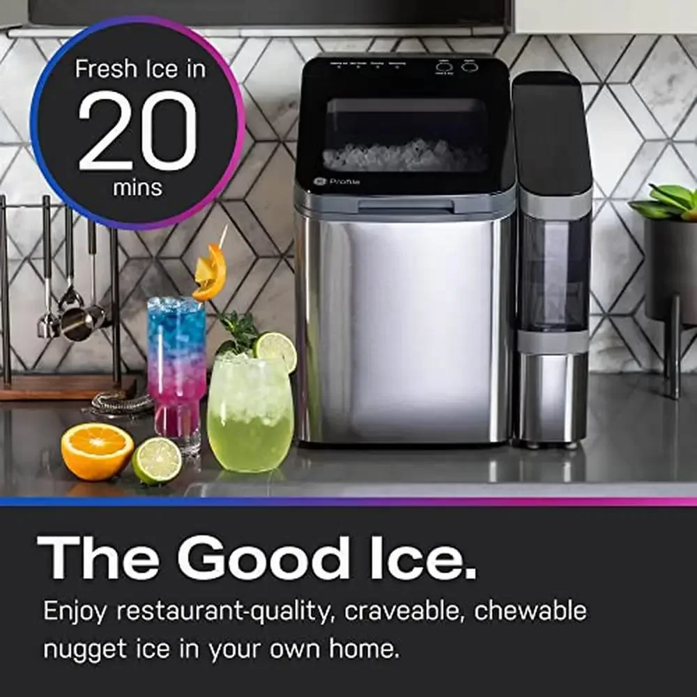 Opal Nugget Ice Maker Portable Countertop Machine Makes up to 34 lbs Daily Large Capacity Optional Side Water Tank Included