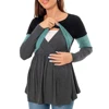 Maternity Nursing T Shirt Pregnant Womens Long Sleeve Patchwork Nursed Tops Blouse For Breastfeeding Pregnancy Clothes Pullover 2