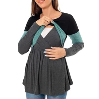 Maternity Nursing T Shirt Pregnant Womens Long Sleeve Patchwork Nursed Tops Blouse For Breastfeeding Pregnancy Clothes Pullover 2