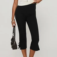 Dourbesty Women Spring Fashion Slim Fit Capri Pants Solid Bow Decor Summer Casual Cropped Pants Stretch Leggings Streetwear 2025