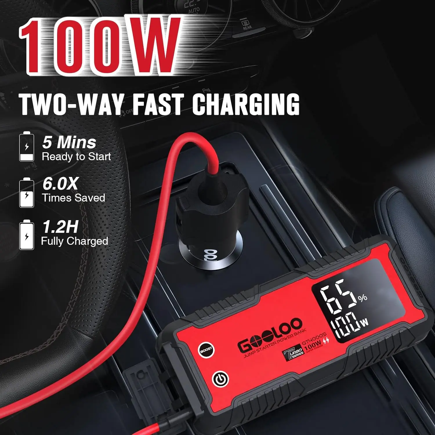 GOOLOO GT4000S Jump Starter 4000 Amp Car Starter 100W Two-Way Fast