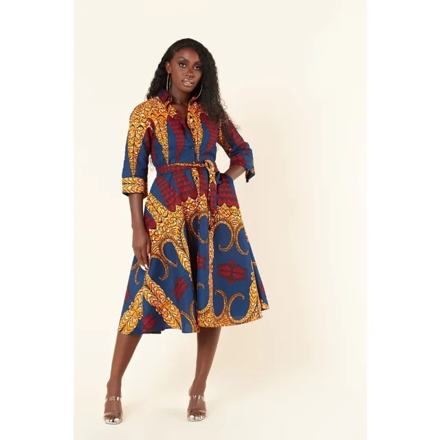 Yemi Button Down Flare Print Gown - Image 3