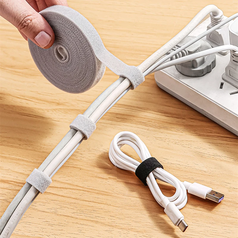 5M Data Cable Manager Storage Desk Wire Organizer สายผูกเทปสายผูกไนลอนฟรีตัด Velcro นํากลับมาใช้ใหม่สามารถตัดได้อย่างอิสระ 1