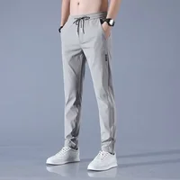 Men's Summer Loose Fit Sporty Straight Leg Casual Pants Quick Dry Versatile Trendy Long Trousers Thin Elastic Leisure Trousers