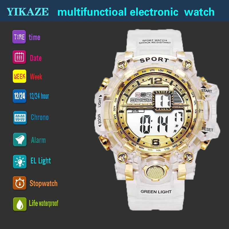 YIKAZE Fashion Digital Watch for Women Men Luxury Women Sports Watch Transparent Design Student Child Electronic Wristwatch 2