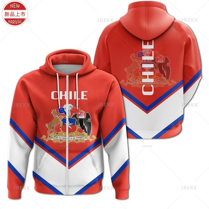3d Republik-von Chile ethnische Flagge Karte Druck Reiß verschluss Hoodies Chile Wappen Grafik Reiß verschluss Pullover Vintage Herren Sweatshirt – Detail 2