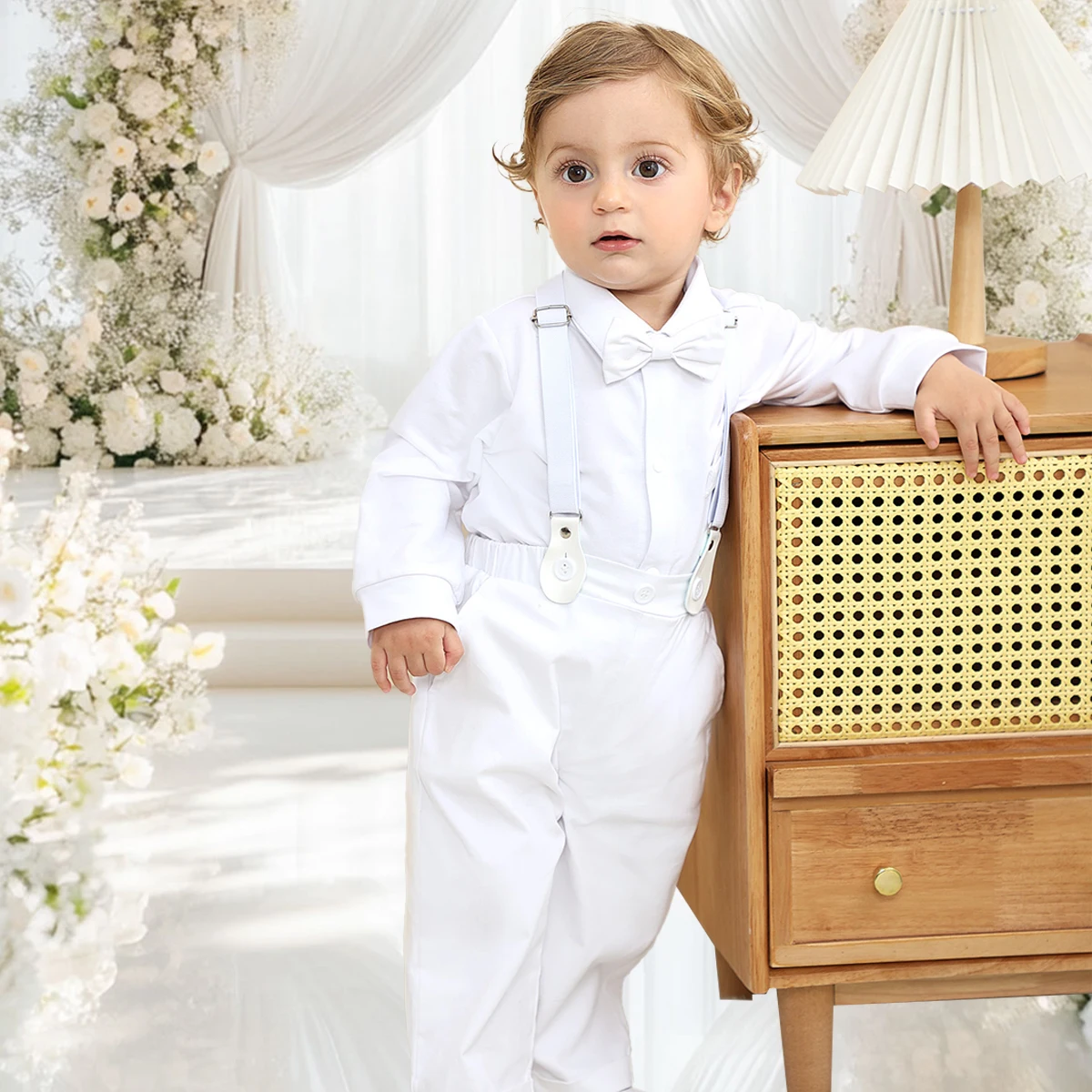 Terno Para Bebê Menino A&J Design - Camisa, Calça, Suspensórios E Gravata Borboleta