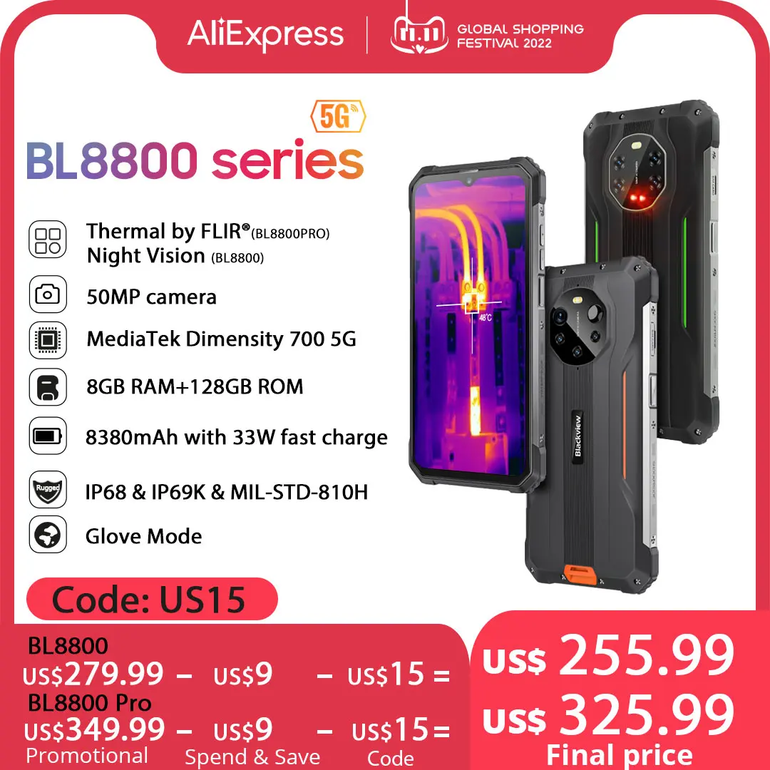 Blackview - Bl8800 Pro Rugged Thermal Imaging Camera Phone, World Premiere Smartphone 5g, 6.58"fhd Display, 8 Gb 128 Gb, 8380mah - Mobile Phones - AliExpress