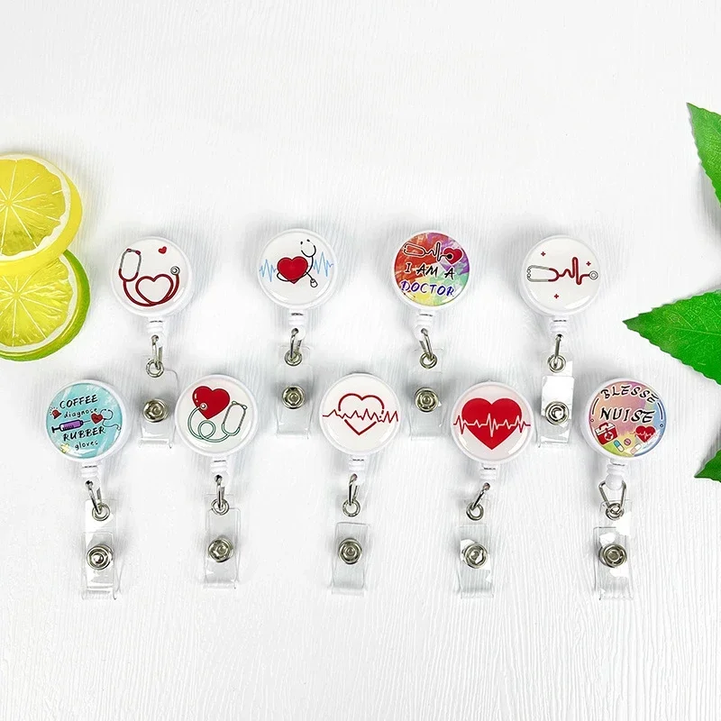 Retractable badge reel Badge holder Retractable id tag Retractable id lanyard Nurses Doctors Retractable Badge Reels Kawaii Cartoon Pattern Uniform Pocket Clips Work Card Holder Hospital Supplies