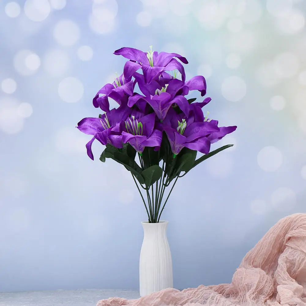 10 Köpfe Seiden lilien künstliche Blumen gefälschte Blumenstrauß Bündel Hochzeit Home Party Dekor – Detail 3