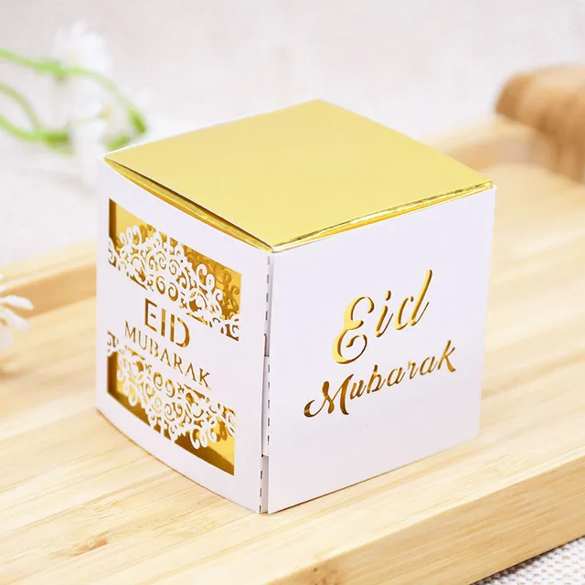 5/10pcs Eid Mubarak Chocolate Candy Box Ramadan Kareem Favor Gift Box Islamic Muslim Festival Happy Al-Fitr Eid Party Supplies white