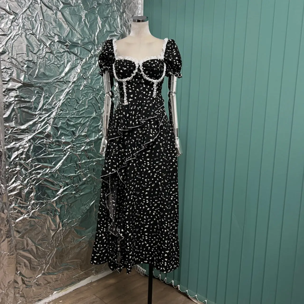 

Летнее платье с оборками и коротким рукавом, новинка 2024, летнее Модное Элегантное Дамское Платье с завязкой на талии.