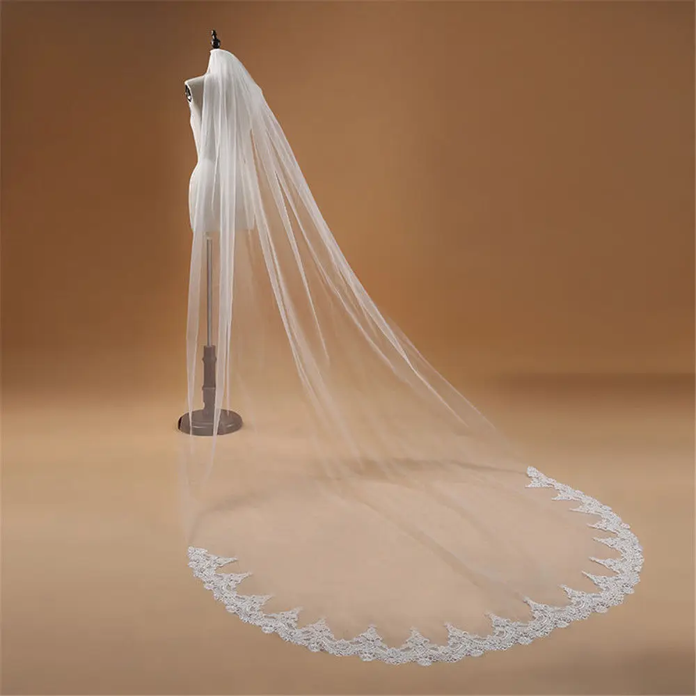 Voile Mariage 3 M One Layer Lace Edge White Ivory Cathedral Wedding Veil Long Bridal Cheap Women Accessories Veu De Noiva new arrival lace edge bridal veil ivory wedding accessories bride veils velo de novia wedding accessories voile mariage