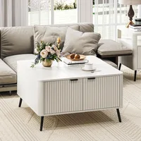 Coffee Table, Lift Top Coffee Table for Living Room, 35.4" Square Coffee Table with Storage, Modern Fluted Center Table with Hid 1