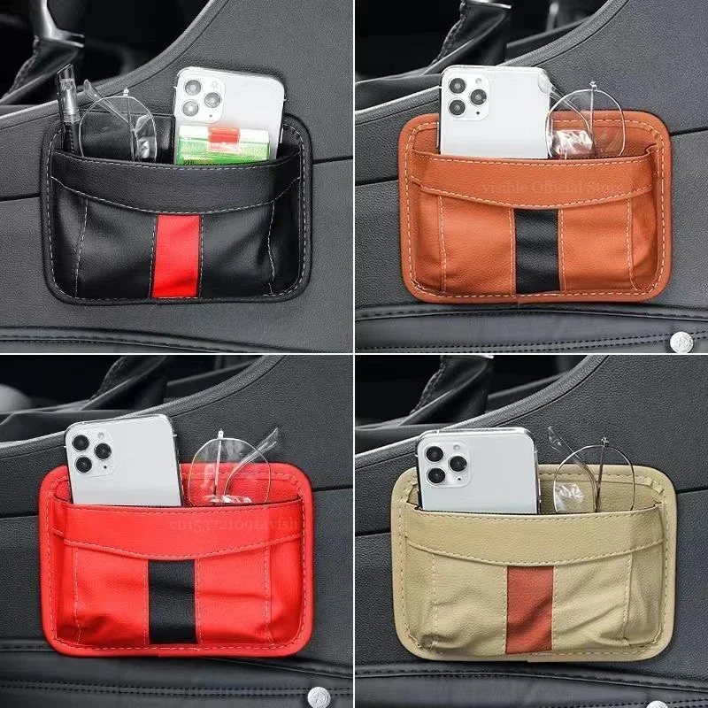 1Pc Universal Multifunction Car PU Leather Storage Box Protable Organizer Box Paste Type Hanging Mobile Phone Storage Shelf