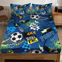 Fashion Cartoon Football Print Fitted Sheet Set Soft Comfortable Breathable Bedding Mattress Protector Set For Bedroom 1