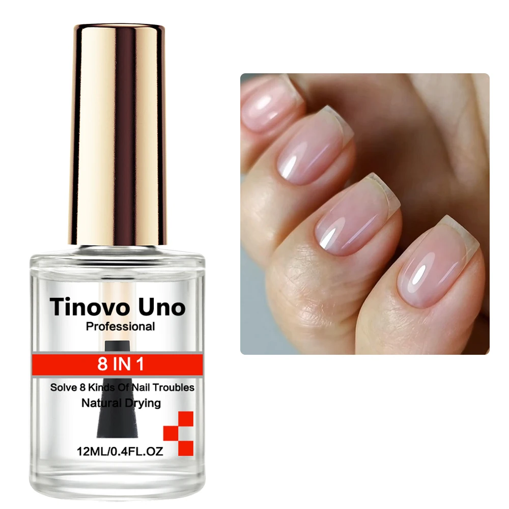 Tinovo Uno 8 in 1 네일 강화제, 자연 건조 정사이즈 네일 광택제 마감 경화제, 오래 착용, 건강한 수리, 손상된 손톱