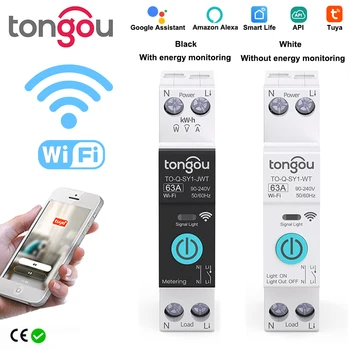 TUYA WIFI Smart Circuit Breaker Energy Meter 1P 16A DIN Rail สําหรับสมาร์ทรีโมทคอนโทรลไร้สายสมาร์ทสวิทช์โดย APP TONGOU 1