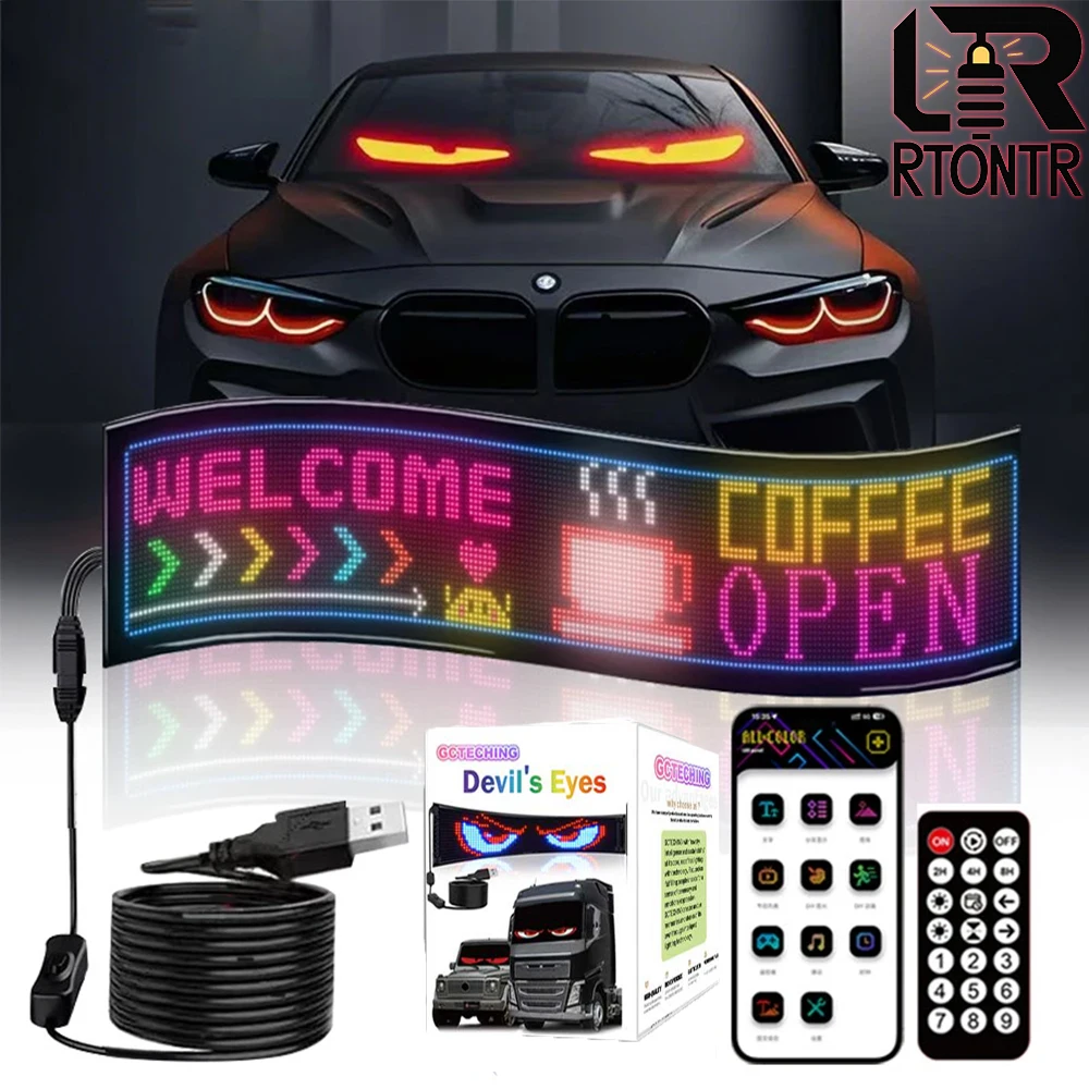LED Car Matrix Pixel Panel RGB Truck Eyes Sign Animation DIY Programmable Bluetooth App Control Flexible Scrolling Display Light