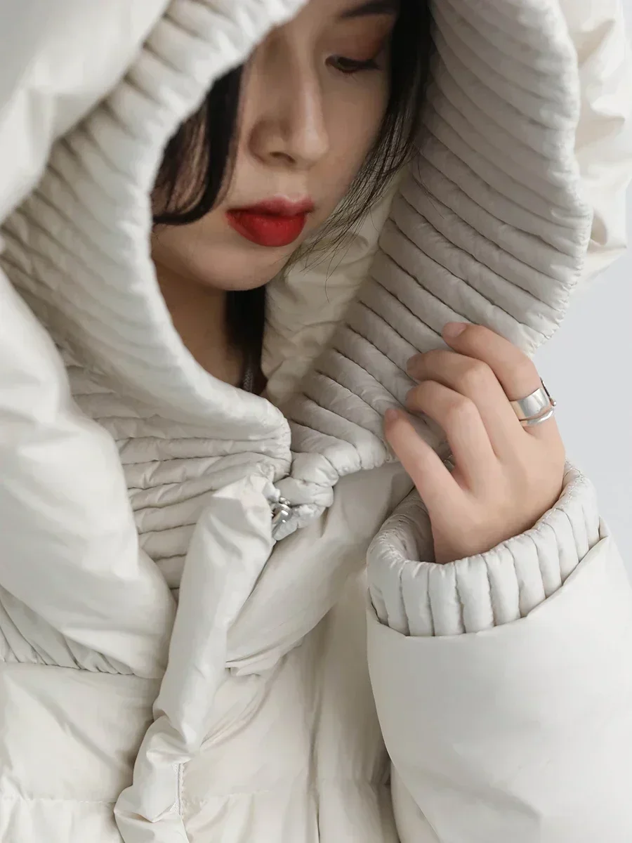 CHIC VEN Korean Women's Down Coats White Loose Hooded Long 90 White Duck Down Jacket Thick Warm Coats Parkas Autumn Winter