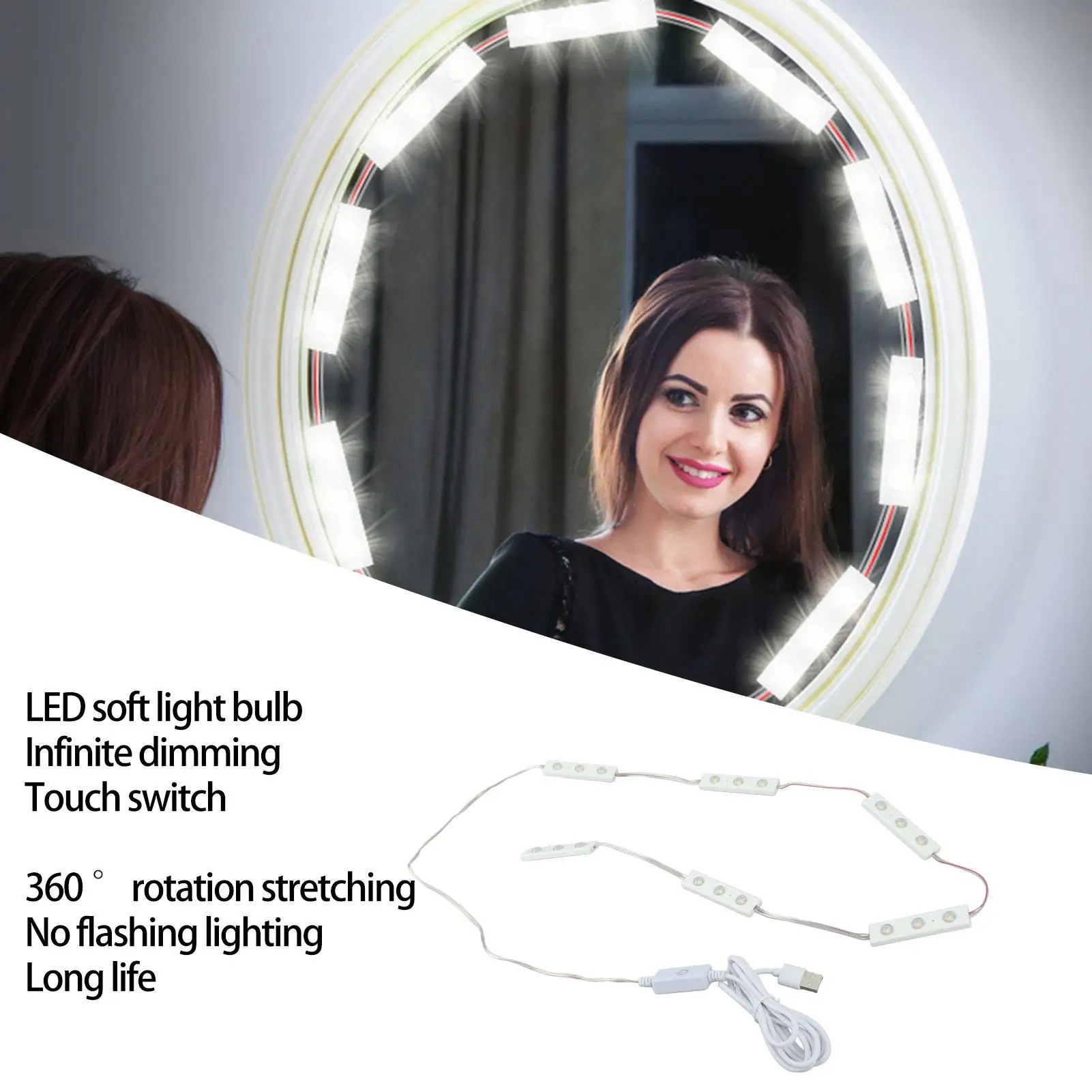 Touch Control LED Makeup Mirror Light Strip - Easy Installation & Bright Lighting for Flawless Makeup 3