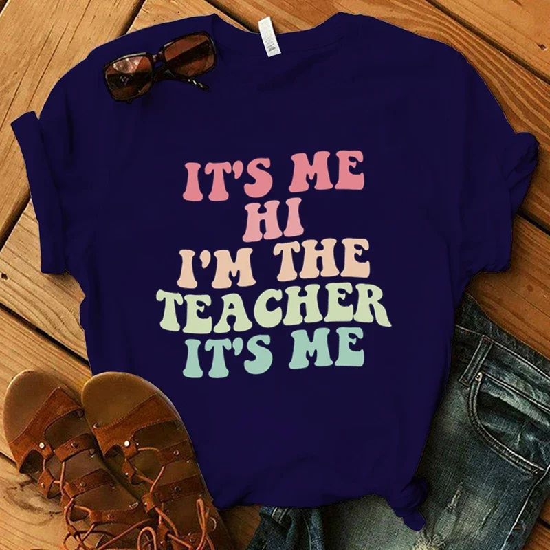 

Футболка с коротким рукавом Y2k, топы с принтом надписей «It's Me Hi I The учитель», модная повседневная футболка в стиле Харадзюку, унисекс