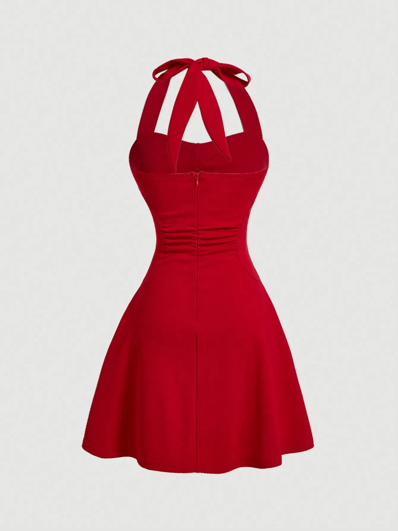 Red Bow Halter Dress Female New Autumn Spice Girl Pleated Fashion Waist Show Thin Short Skirt Trend 2
