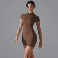 Yoga Set Women's Jumpsuits One-Piece Suit Zipper Short Sleeve Gym Push Up Workout Clothes Fitness Bodysuit Sportswear Tracksuit - Image 3