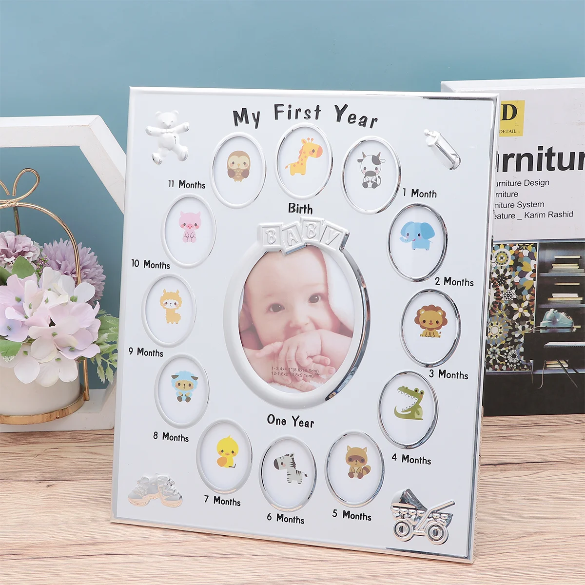 

First Year Keepsake Picture Photo Frame 12 Months Growth Record Photo Frame for Infant Newborn Shower Memories Gift