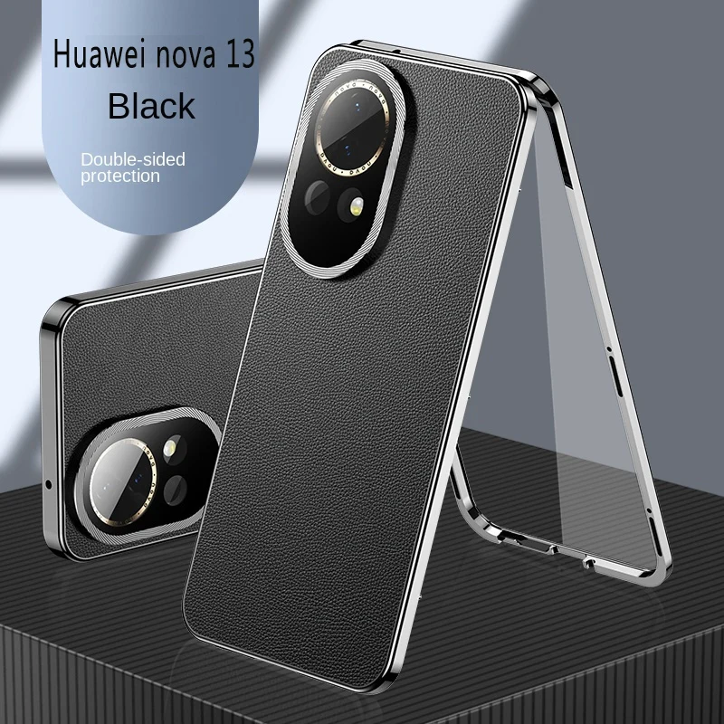 Double Sided Protection Case with Tempered Glass Front & PU Leather Back Cover